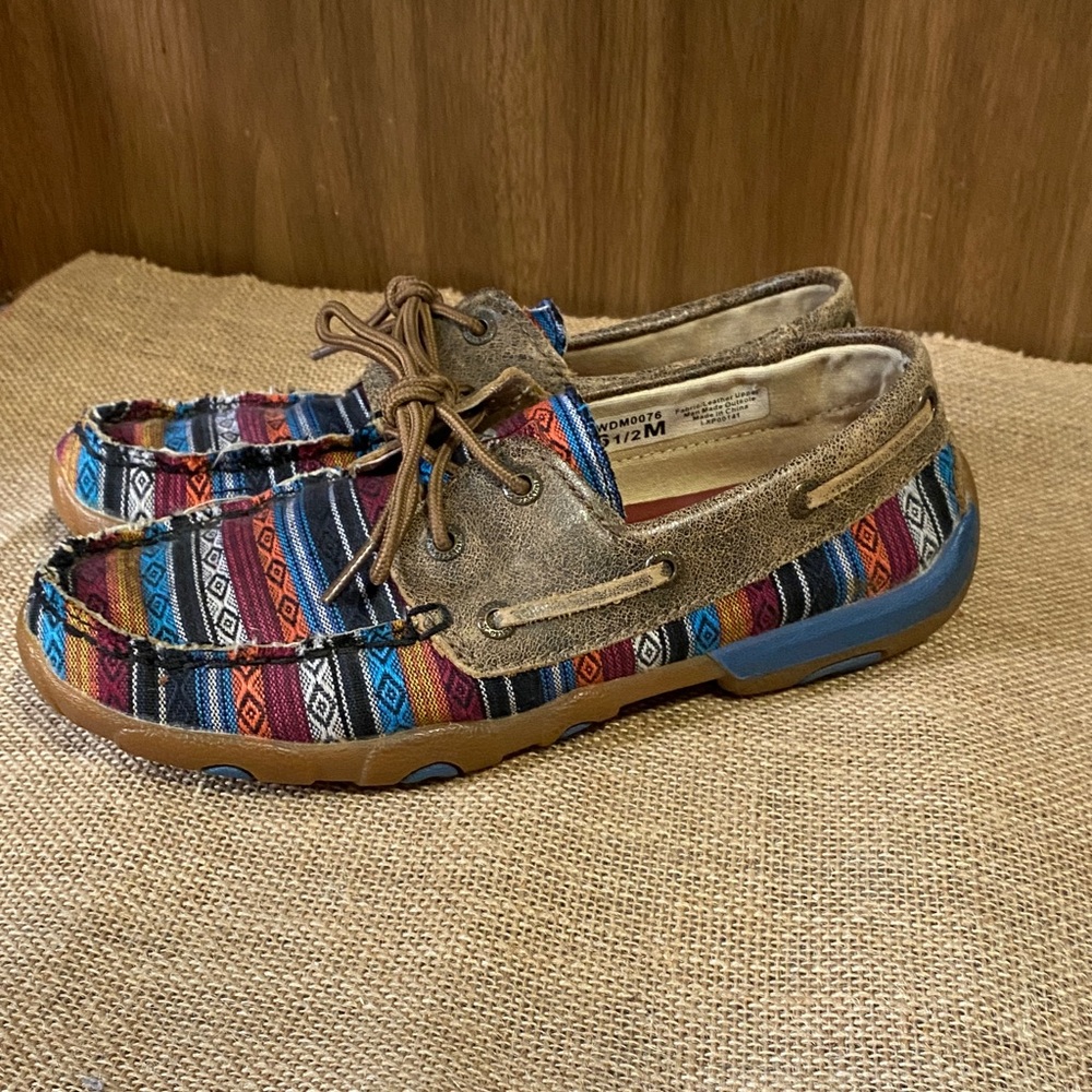 Twisted X Multicolor Moccasins with Brown Accents EUC